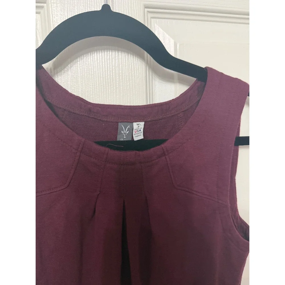 Ibex Merino Wool Sleeveless‎ Dress Burgundy Herringbone Colorblock Pleated Small
